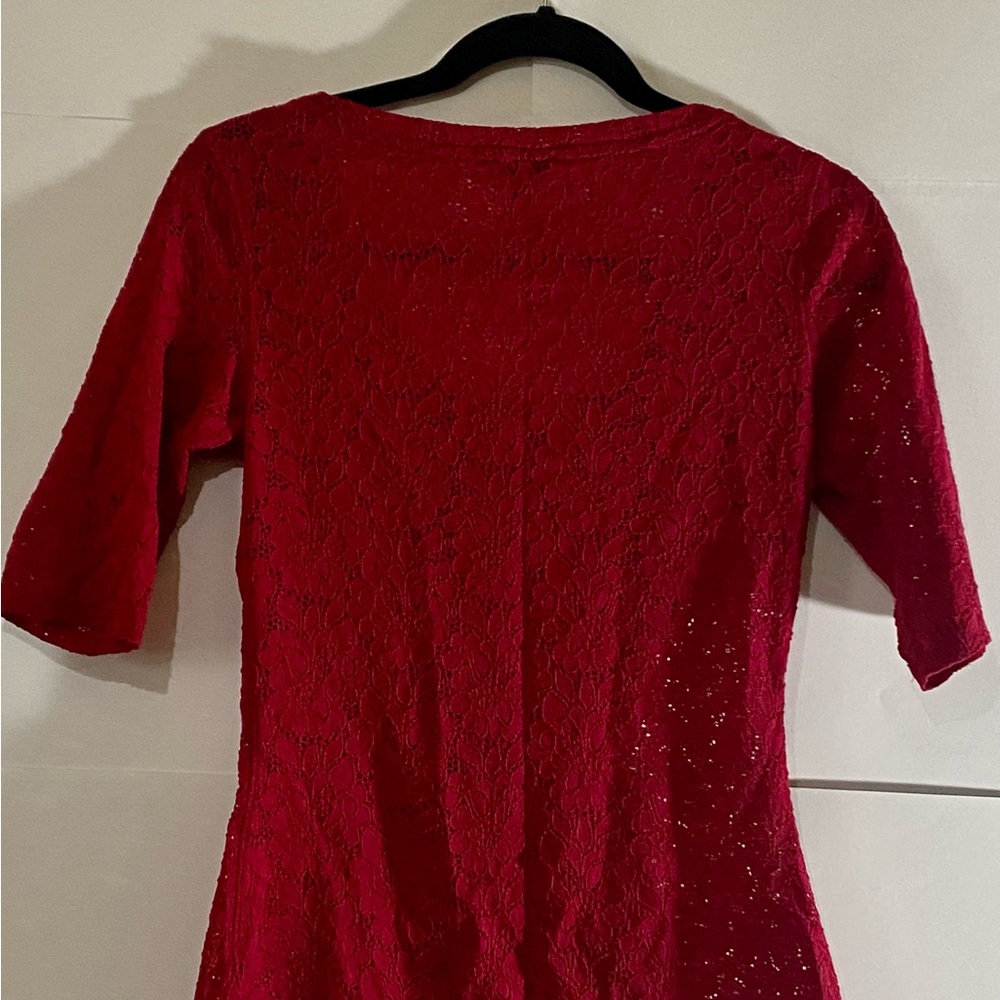 Women’s Short Sleeve Red Floral Lace Feminine Classic Work Office , Size Small - Picture 4 of 6